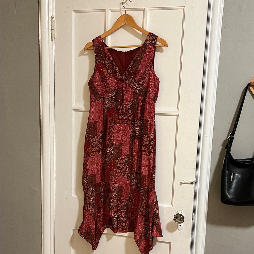 Vintage Asymmetrical Red Patchwork Dress